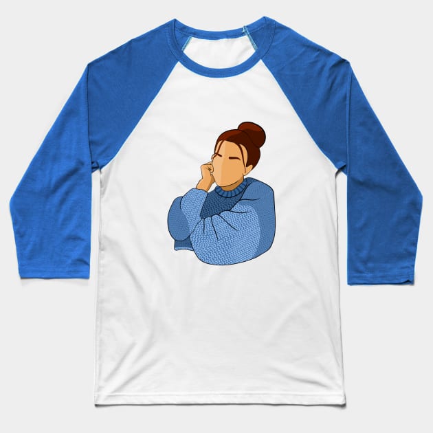 Blue sweater Baseball T-Shirt by cariespositodesign